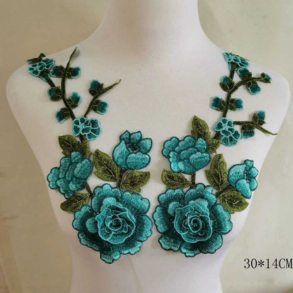 2 Teile/satz 3D Blume Stickerei Applique Patch Für Abend Rock Kleidung Spitze Kragen Dekoration Patch Nähen Auf Zubehör – Detail 5