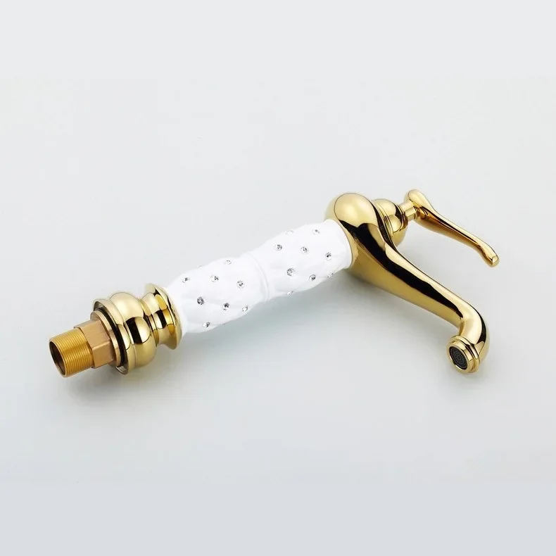 All-copper gold, black and white ceramic diamond-encrusted basin, hot and cold faucet, seated single-hole basin, high mixed fauc