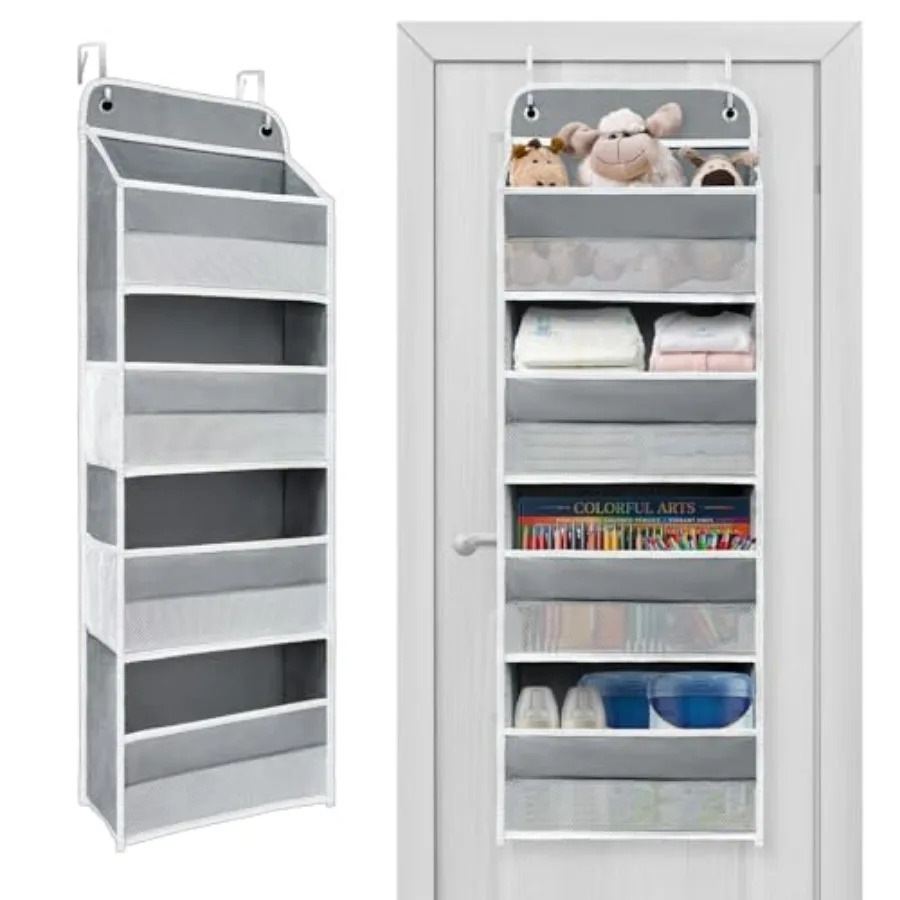 

Over The Door Organizer with LifetimeWarranty, 4 Shelves and 4 Side Pockets, Large Storage Rack Holds 44lb, Heavy-Duty Reinforc