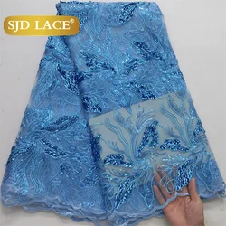 SJD LACE French Nigerian Net Sequins Lace Fabrics 2024 High Quality 5 Yards African Mesh Sequins Lace For Women Dresses Sew 4082