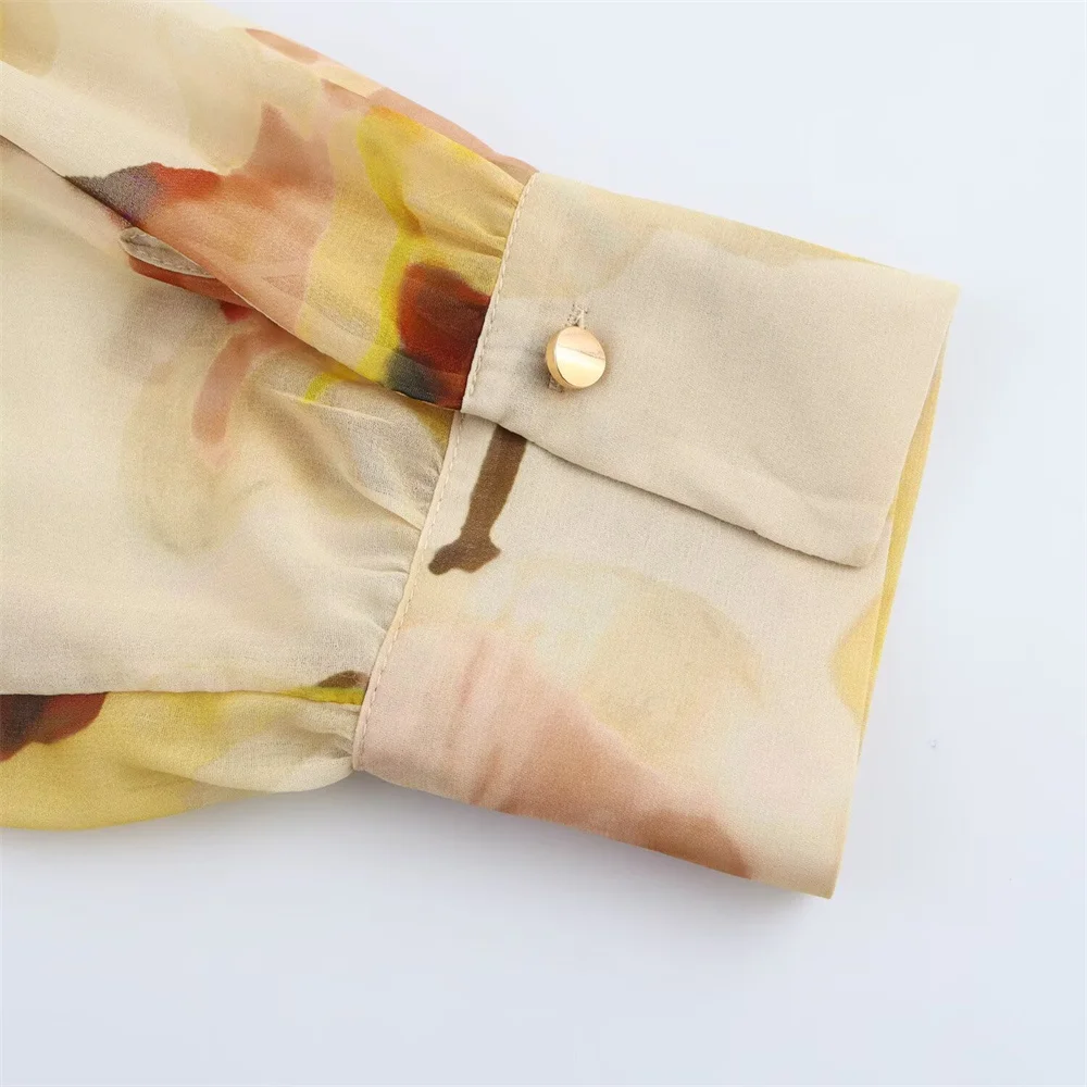 Damska moda temperamentna seksowna bluzka z kwiatowym nadrukiem, półprzezroczysta, nowość na wiosnę, koszula z długim rękawem i kołnierzykiem.