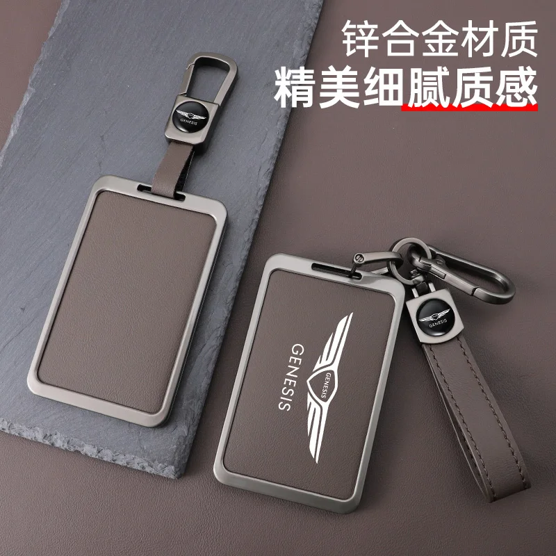 Leather Car Remote Key Case Cover Fob Protector Shell Bag For Genesis GV60 Card 2023 Pure Electric G80 NFC Keychain Accessories