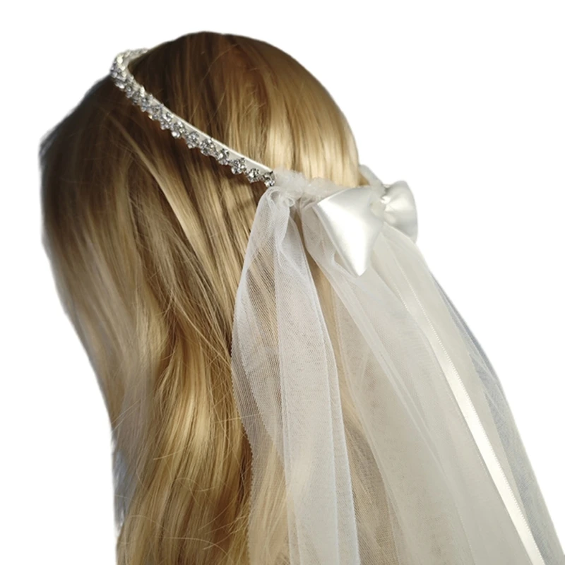 

Bridal Layered Veil Headpieces with Ribbon Bowknot Wedding Bridal Veil Long Tulle Flower Girl Bridal Wedding Party Veil