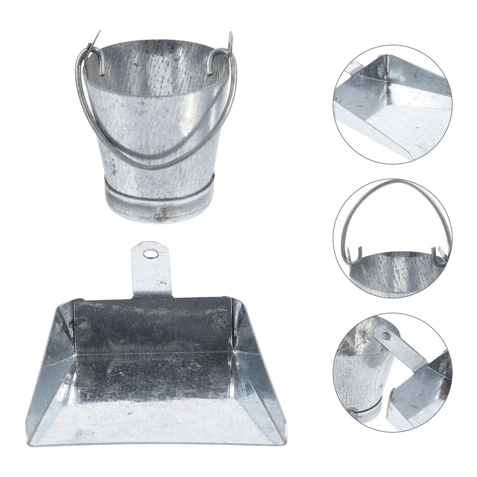 ถังขยะและถังน้ำโลหะแบบกระป๋องสำหรับบ้านตุ๊กตา อุปกรณ์ทำสวน ถังขนาดจิ๋วสำหรับของตกแต่ง