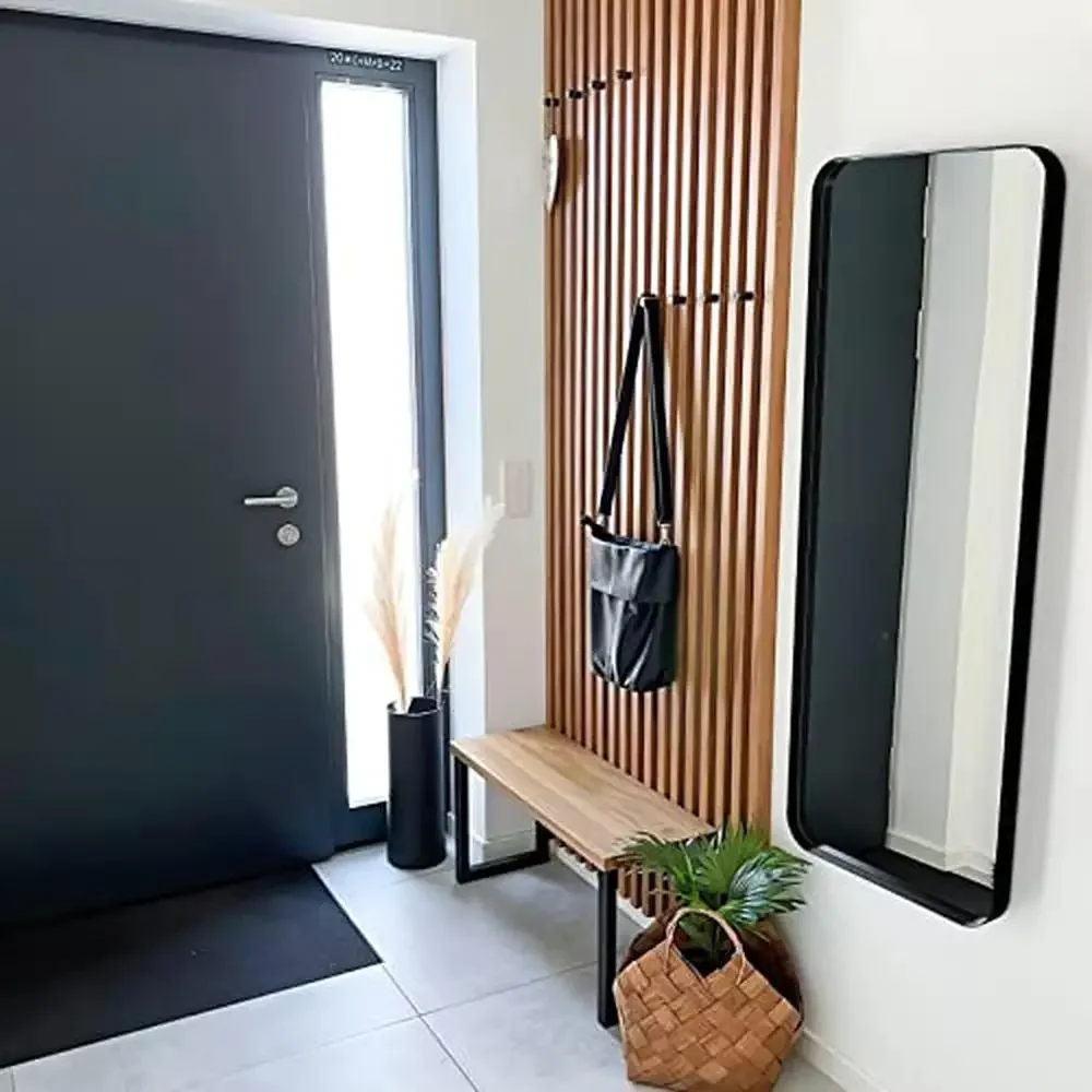 Wall Mounted Full Length Body Mirror 18x48 Inch Black Metal Framed Tall Bathroom Mirror