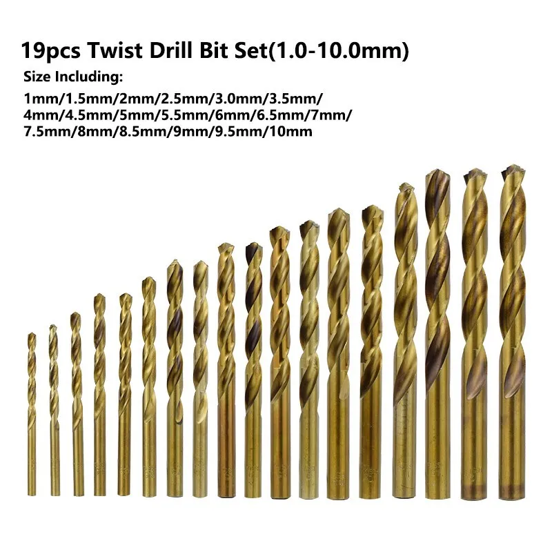 CMCP 1.0-13mm Twist Drill Bit Set 13/19/25pcs Cobalt Coated HSS Gun Drill Bit For Wood/Metal Hole Cutter Drilling