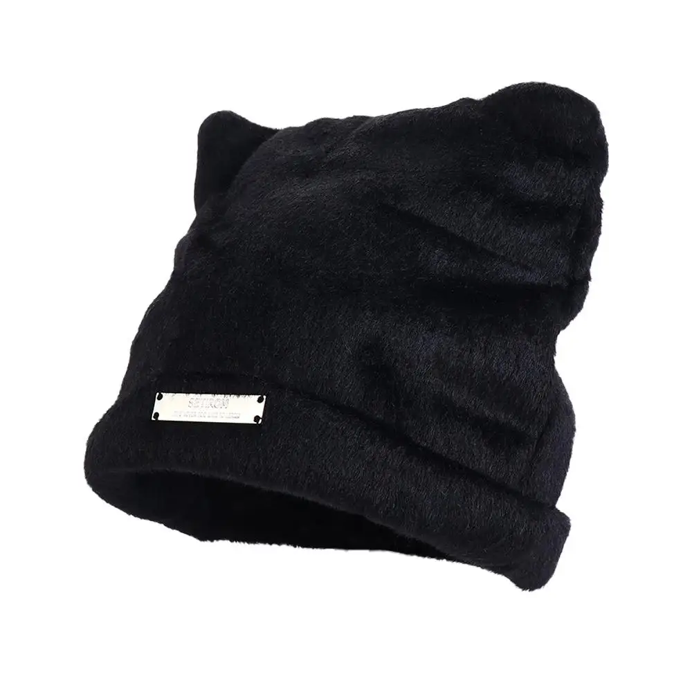 

Leisure Letter Cat Ears Hat Bear Ears Fluffy Knitted Cap Woolen Hat Beanie Winter Plush Hat Streetwear