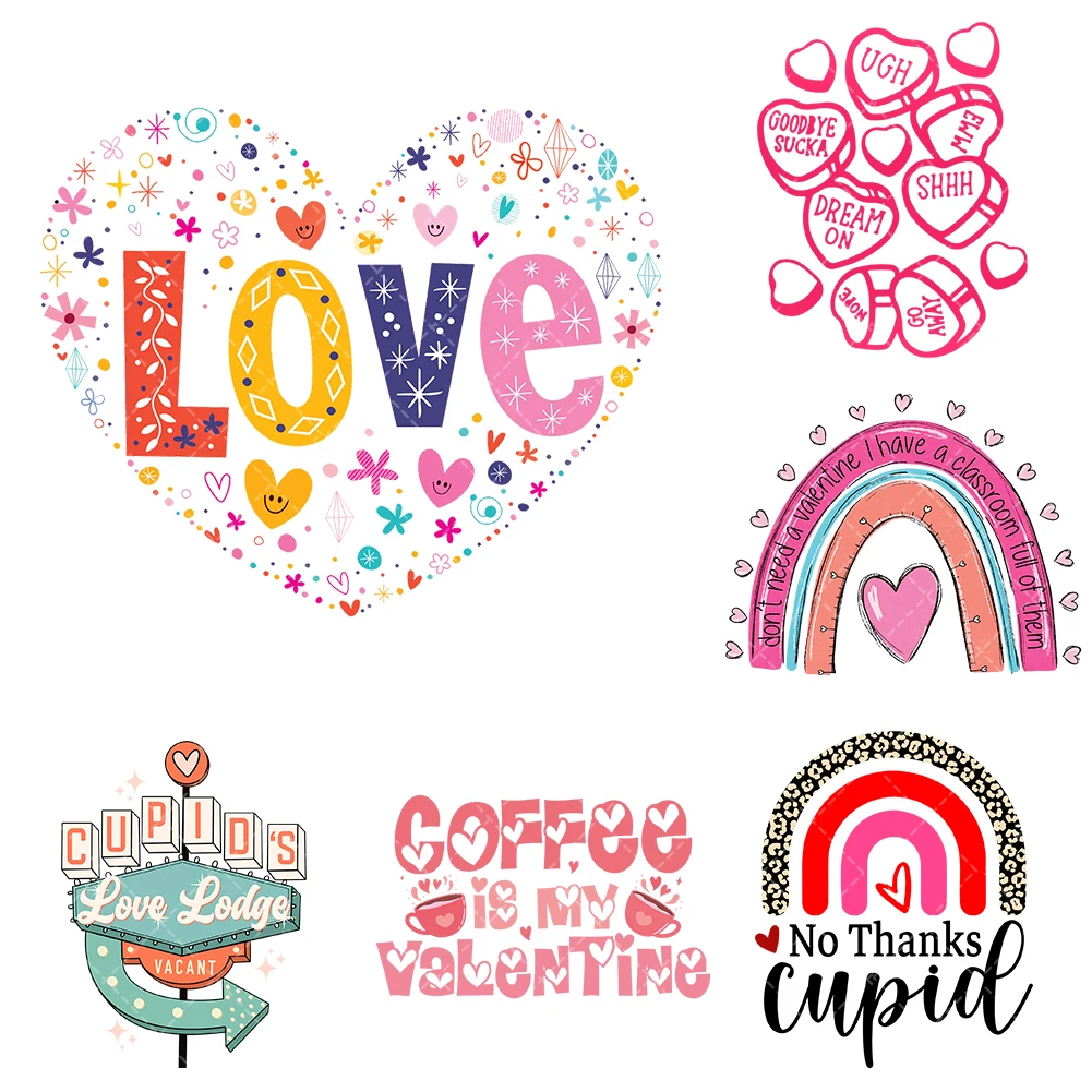 10cm Valentine Day Heat Transfer Stickers Iron On Clothes DTF Pinted Vinyl Thermal Appliques Washable