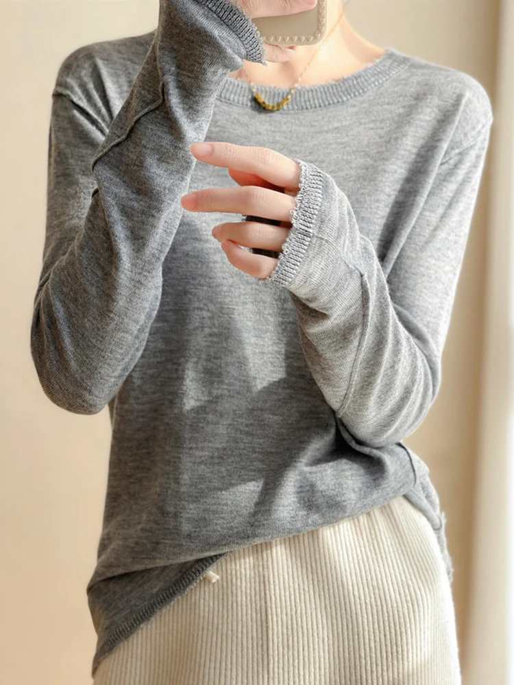 Elegant Thin Knitted Bottom Cashmere Sweater Women Pullover Loose O-neck Jumper Autumn Winter Female Sweaters Solid Tops 2024