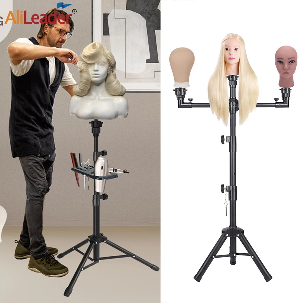 Wig Stand Tripod With Tray Adjustable Mannequin Head Stand Metal Wig Head Stand For Canvas Head For Display Wig Tripod Stand