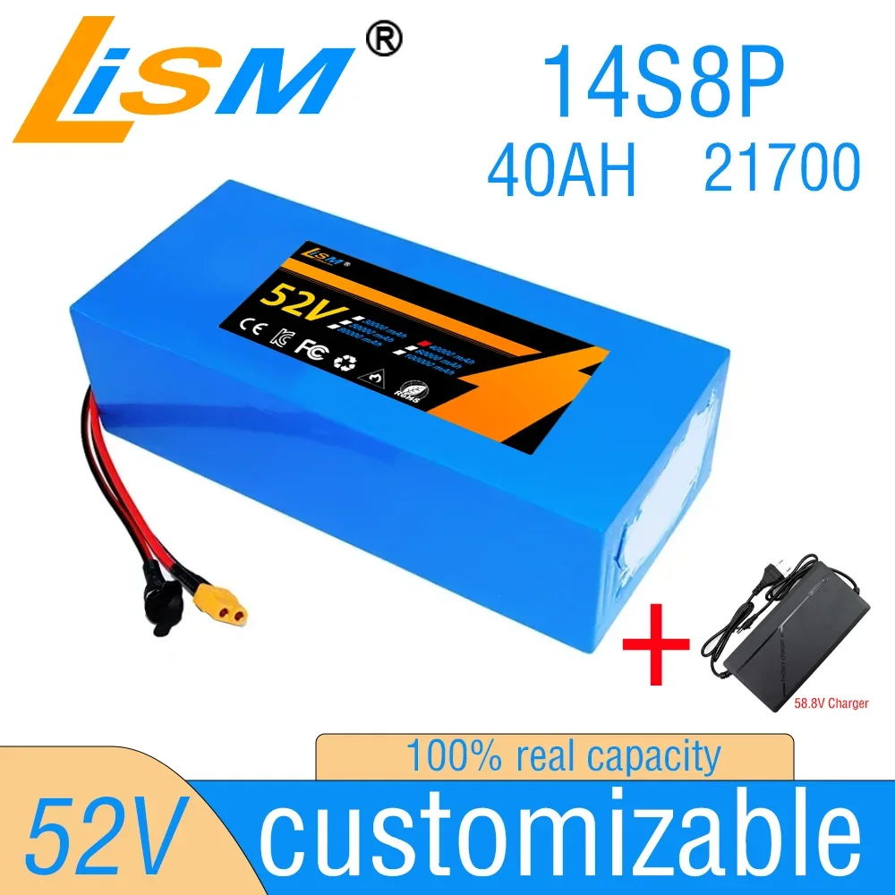 52V 40Ah 21700 14S8P Lithium Ion Battery Pack 2000W Power Tool Batteries Outdoor Backup Batteries With 40A BMS+58.8V charger