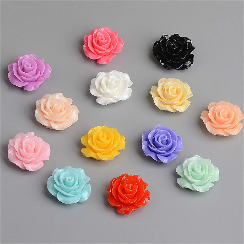 

100Pcs Resin Rose Flowers Beads Flatback DIY Cabochons Accessory Embellishment for Scrapbooking Craft 18mm (Assorted Color)