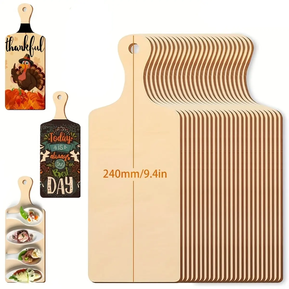 A013 40pcs Mini Wooden Cutting Board with Long Handle, Small Chopping Board Set for Thanksgiving Cheese Charcuterie Serving