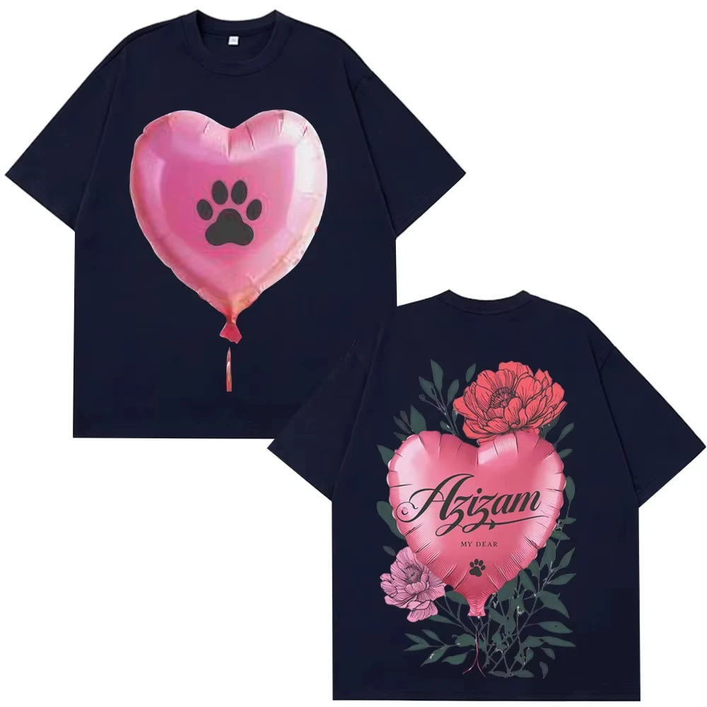 إد شيران أزيزام القلب بالون الجرافيك المحملة القطن عادية قمصان بأكمام قصيرة ملابس للرجال موضة طباعة س الرقبة تي شيرت #3