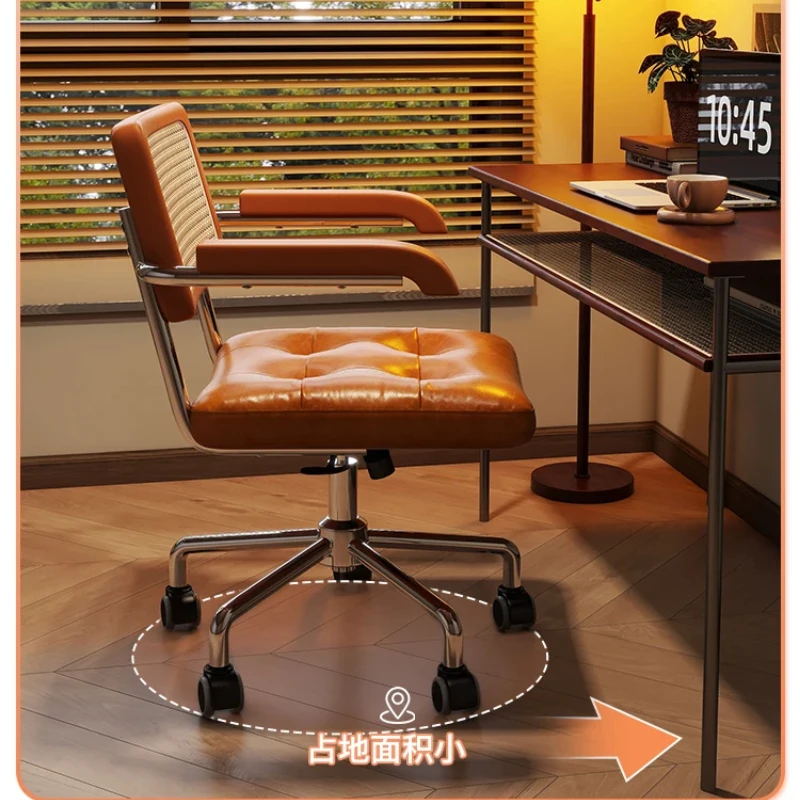 Silla giratoria Retro de ratán para ordenador, asiento de oficina japonés, cómoda silla de escritorio de almacenamiento con reposabrazos