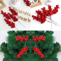 Christmas Red Berry Branches New Year Stamen Plants Ornaments Home Livingroom DIY Gift Decor Flower Shooting Prop Decoration