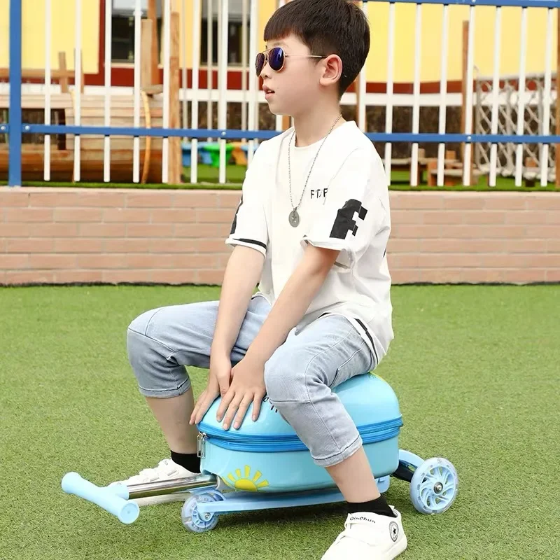 Cute Cartoon Children Scooter Suitcase Lightweight Trolley Case Kids Carry on Luggage Skateboard Travel Bag with Wheels Gift