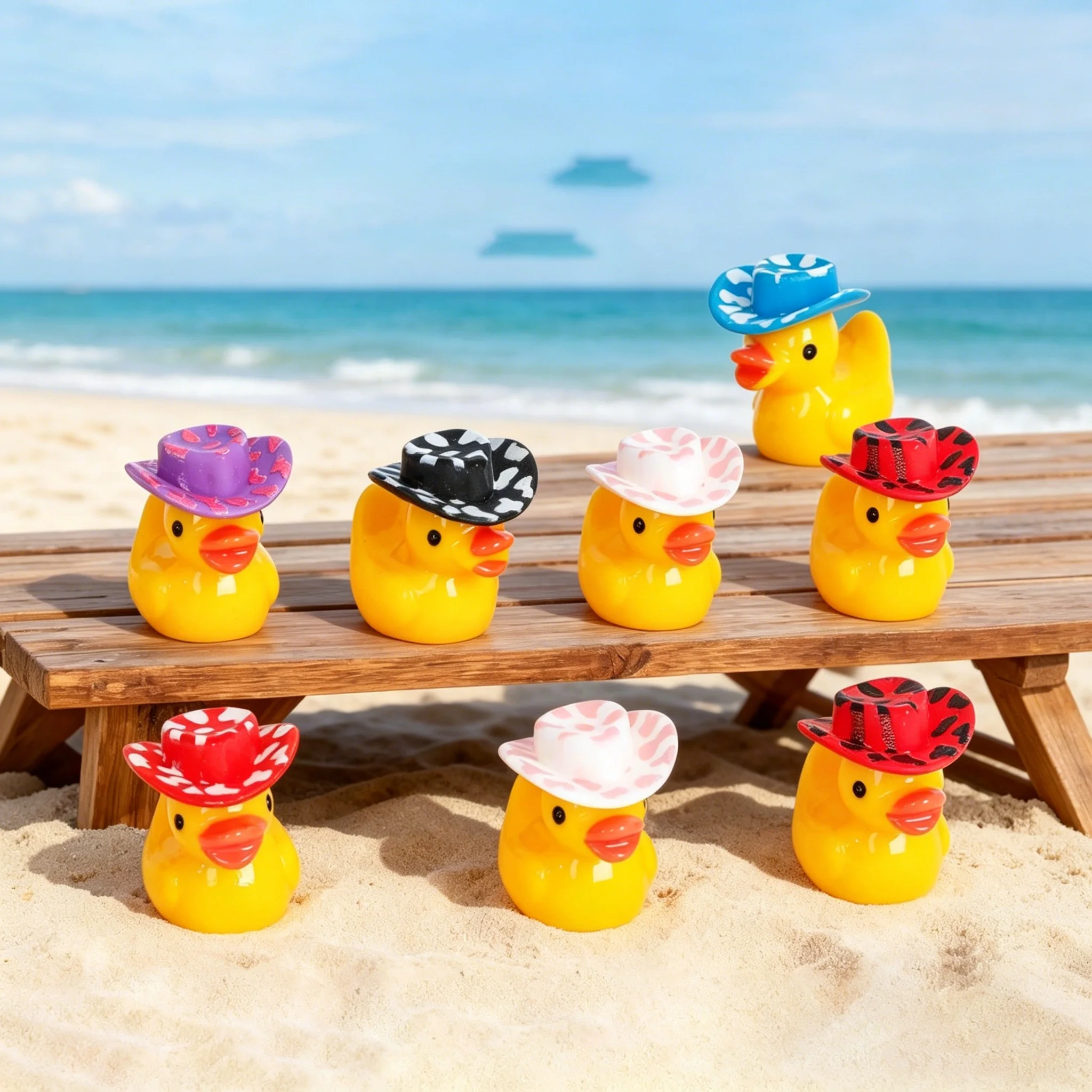 50/20/10Pcs Mini Resin Cowboy Ducks Duckies Figurine with Cowboy Hat for DIY Garden Landscape Garden Aquarium Decor Party, Ideal