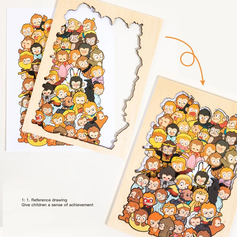 Kids Wooden Creative Wukong/House/Snack Stacked Shape Puzzle Table Games Brain Games Montessori Thinking Educational Toy Gifts