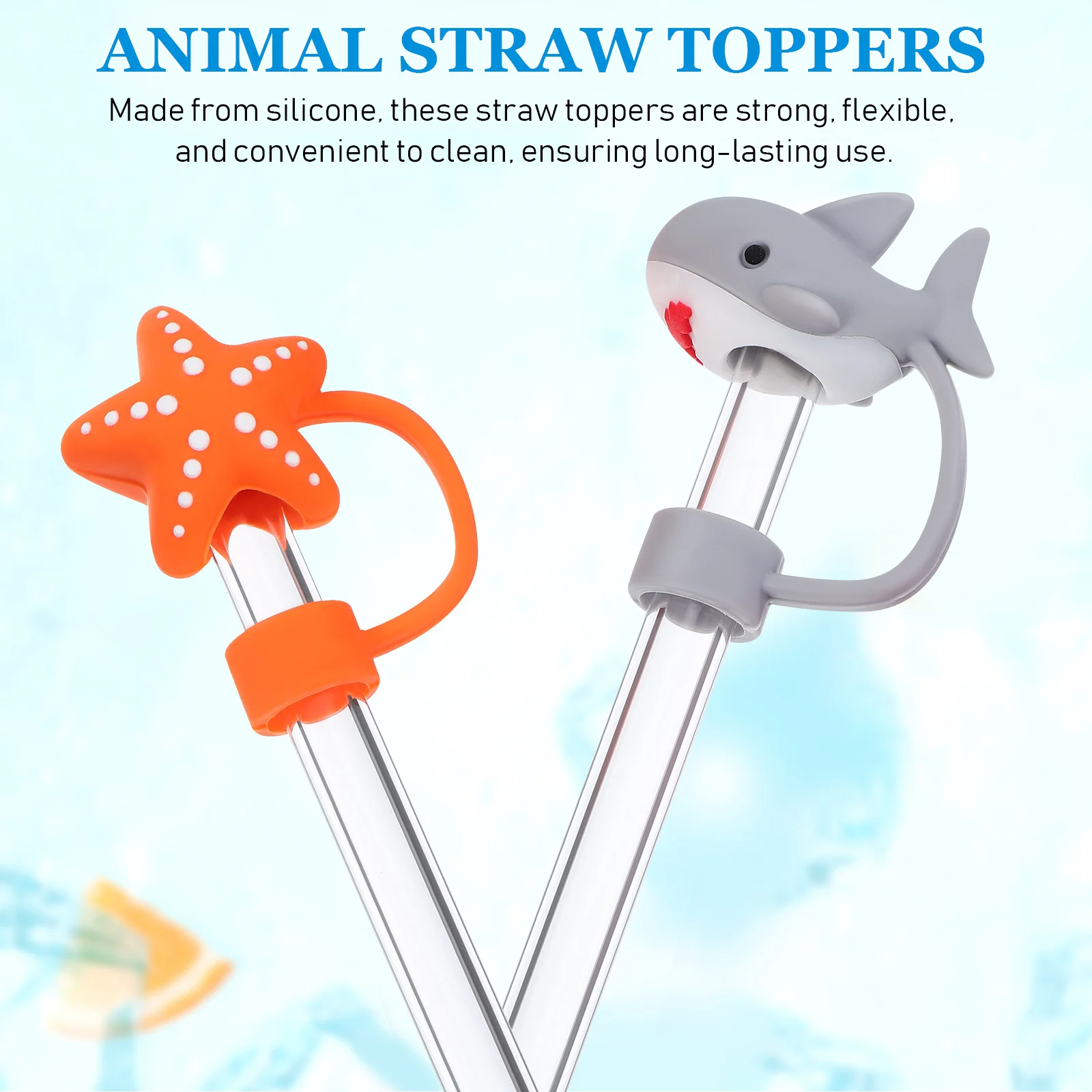 

6Pcs Silicone Straw Toppers Cute Animal Designs Drinking Straws Caps Covers Easy Install Animal Straw Toppers Caps for Straws