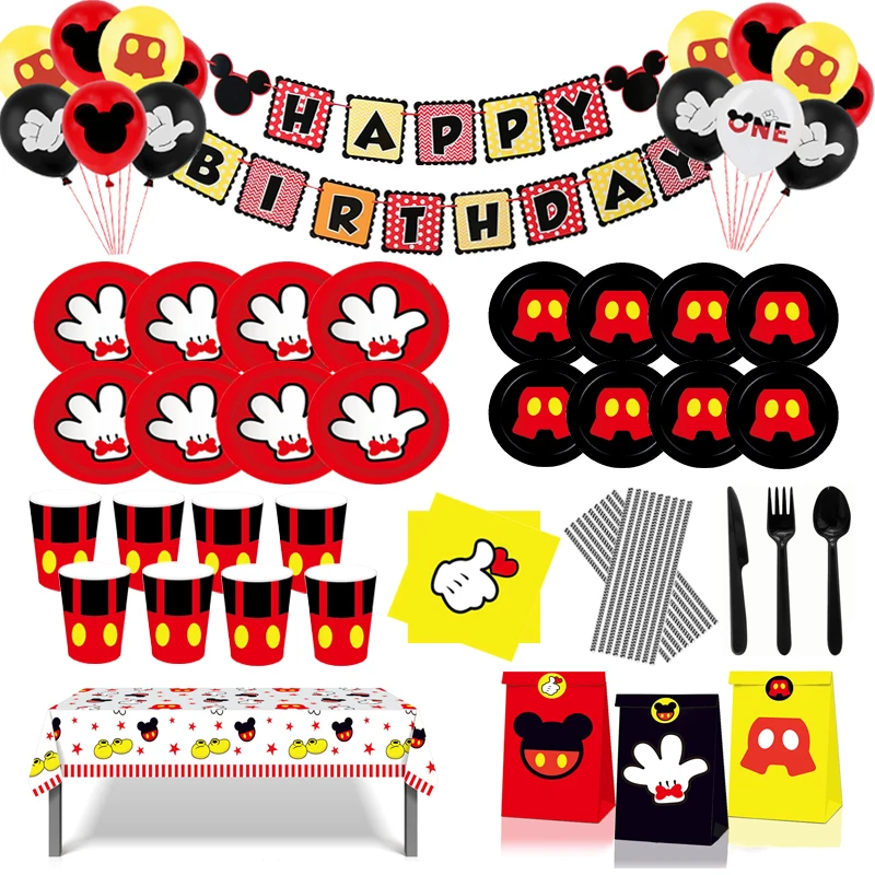 Disney Mickey Mouse Theme Kids Favor Birthday Pack Event Party Cups Plates Baby Shower Mickey Disposable Tableware Decorations