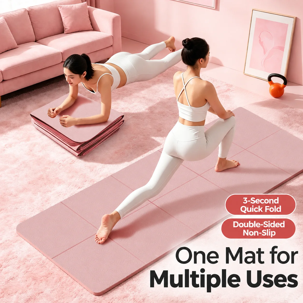 Foldable Yoga Mat Indoor Quiet Mat Dance Mat Dorm Room Odorless Extra Large Extra Thick Extra Wide Floor Mat for Training