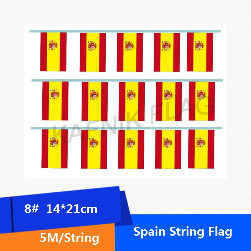 KAFNIK,5 meters 20 faces 14*21CM Spain String Flag Banner Bar For Party Decoration/World Event Carnival Decor