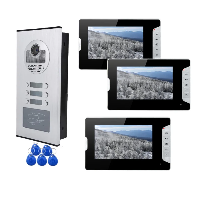 

Multi Units Video Door Phone 7"Wired Doorbell Building Intercom Entry System With RFID Access Door Camera For Apartment Security