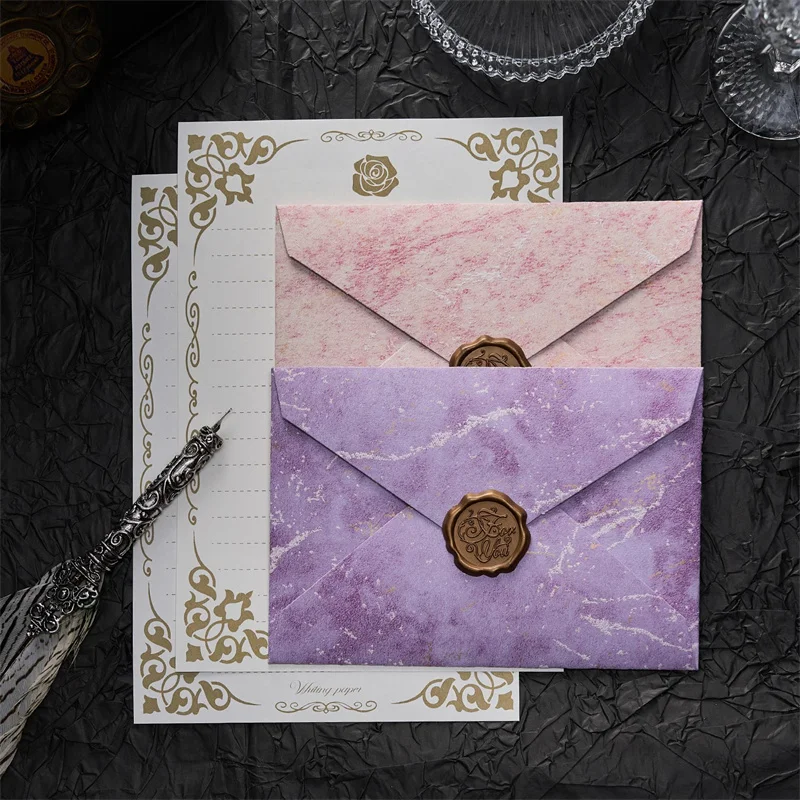 Gilded Relief Envelope Letter Set Retro Romantic High-End Thickened Handwritten Letter Pad Lacquer Invitation Paper Envelopes