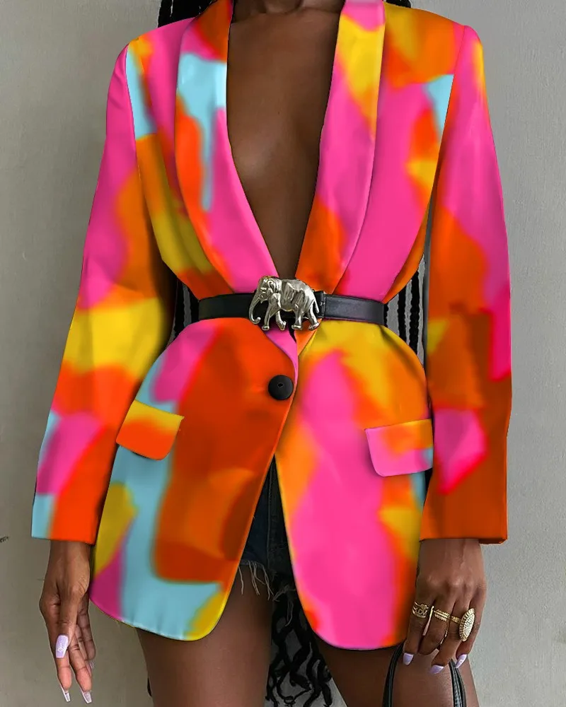 

Color Printed Blazer Coat Women Spring Autumn New Fashion Trendy Temperament Casual Ladies Commuting Cardigan Blazer Streetwear