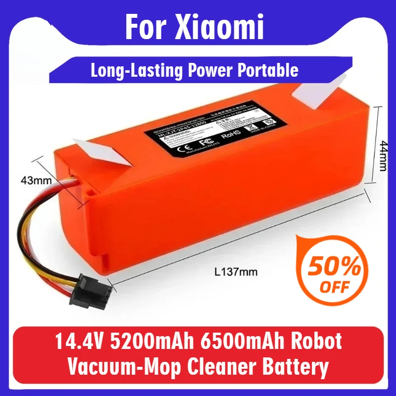 

14.4V 5200mAh 6500mAh Replacement Battery for Xiaomi MIJIA Mi Robot Vacuum-Mop Cleaner Battery