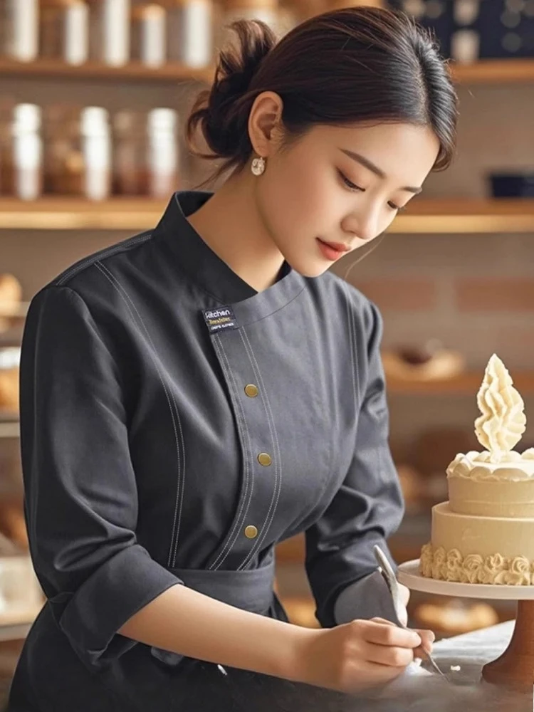 Serviço de alimentos uniforme do chef cozinha cozinhar traje restaurante cozinhar jaquetas padaria café garçonete roupas de trabalho manga longa