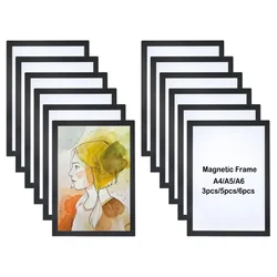 A4/A5/A6 Magnetic Soft Photo Frame Self Adhesive Reusable Black Gold Picture Frames Poster Display Holder for Wall Decoration