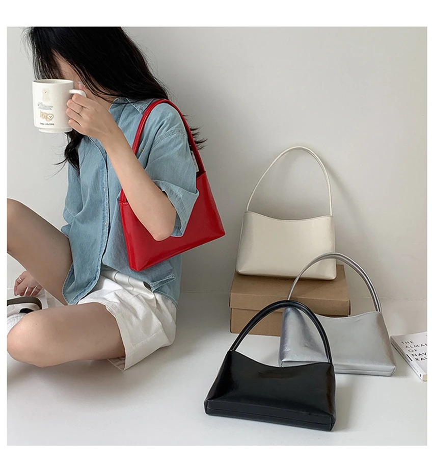 

Летняя простая сумка подмышки для женщин, однотонная сумка на плечо из искусственной кожи с застежкой, корейская повседневная модная универсальная женская сумка