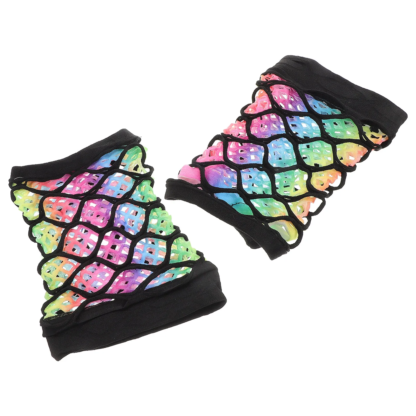 

1Pair Colorful Fishnet Fingerless Gloves Double Layer Durable Comfortable for 80s Party Wedding Punk Costume Accessory
