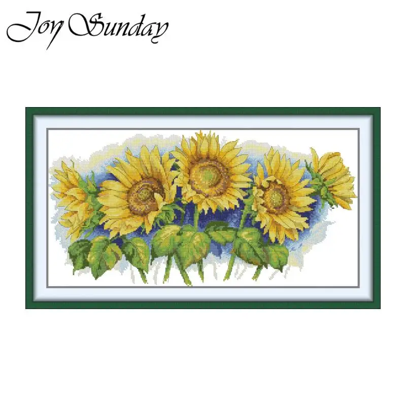

Joy Sunday Cross Stitch Kits Bright Sunflowers HD Pattern Counted Printed Fabric Aida 16/14/11CT DIY Embroidery Set Art Crafts