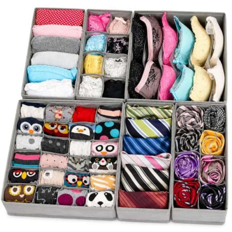 

Drawer Organizer for Clothes - 6-Pack of Underwear, Sock, Bra, Tie and Clothing Divider - Bedroom Shelf/Cabinet Storage Organiz