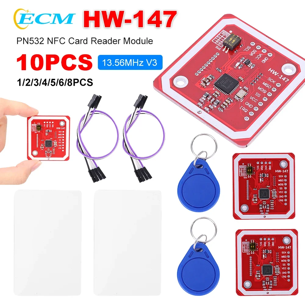 1-10pcs PN532 NFC RFID Wireless Card Reader Module 13.56MHz V3 User Kit IC S50 Card PCB Attenna I2C IIC SPI HSU for Raspberry Pi