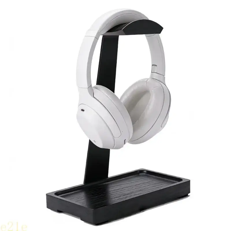 E21E Wooden Headphone Stand Holder with Storage Base For Desk Elegant Storage