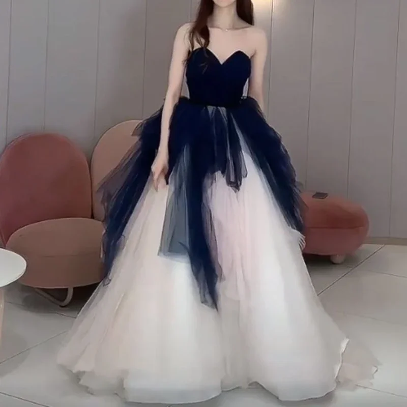 Customized Customized Strapless Ball Gown Slim Waist Evening Dress 2024 New Tiered Wedding Party Vestidos Sexy Slim Elegant Temp