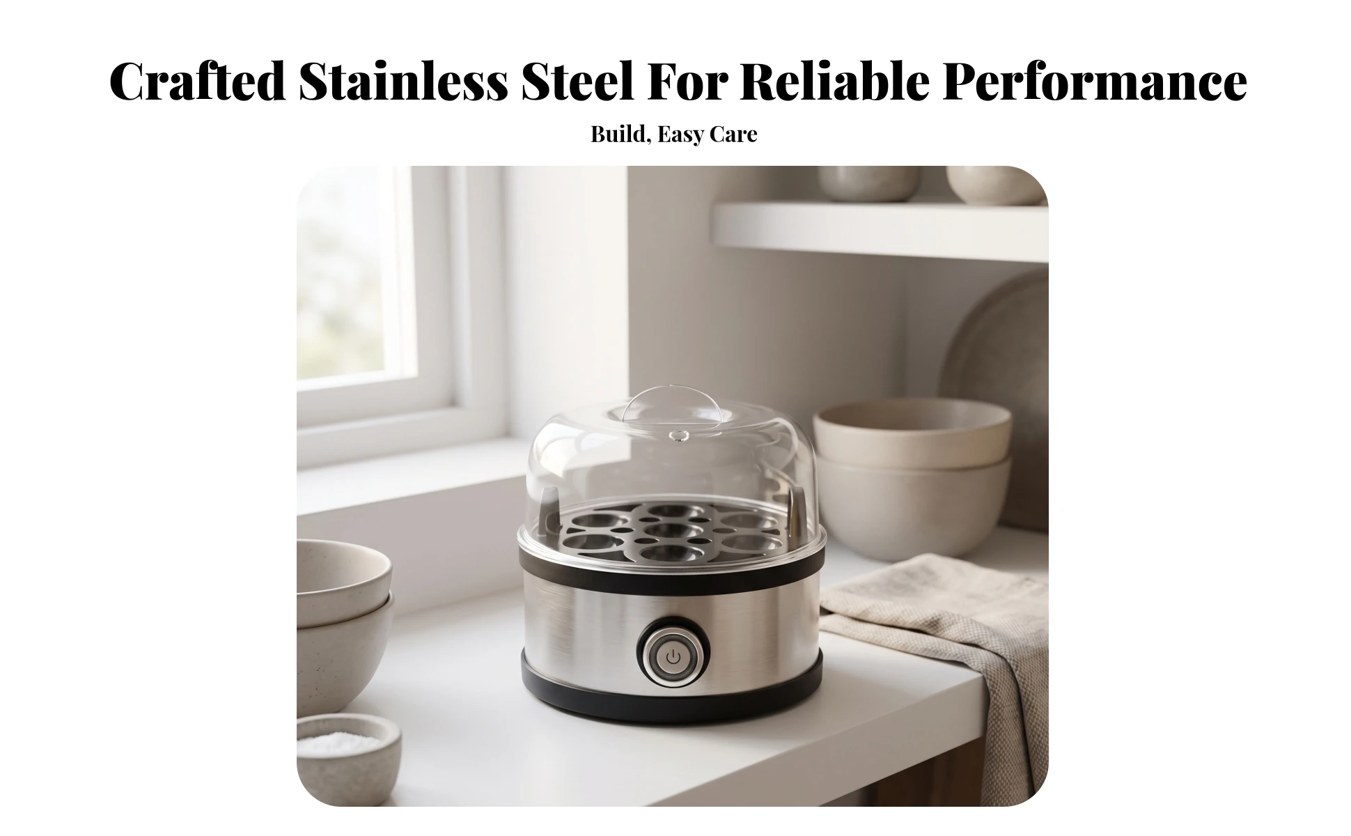 Electric Egg Boiler Stainless Steel 7-Egg Boiler Appliance Compact Space-Saving for Busy Professionals, Small Kitchens