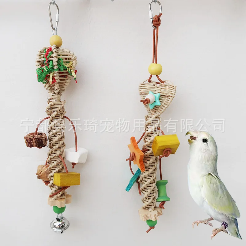 

Straw Parrot Toy Natural Bamboo Rattan Weaving Cage Pet Bird Chewing Toys Parrot Cage Foraging Shredder Bird Cage Accessories