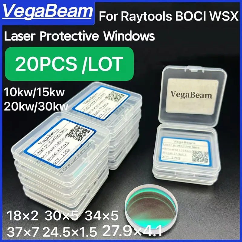 

20 PCS VegaBeam Protective Windows lens 18x2 25.4x4 34x5 27.9x4.1 37x7 24.9x1.5 For Raytools Bodor HANS Laser Cutting Head lens