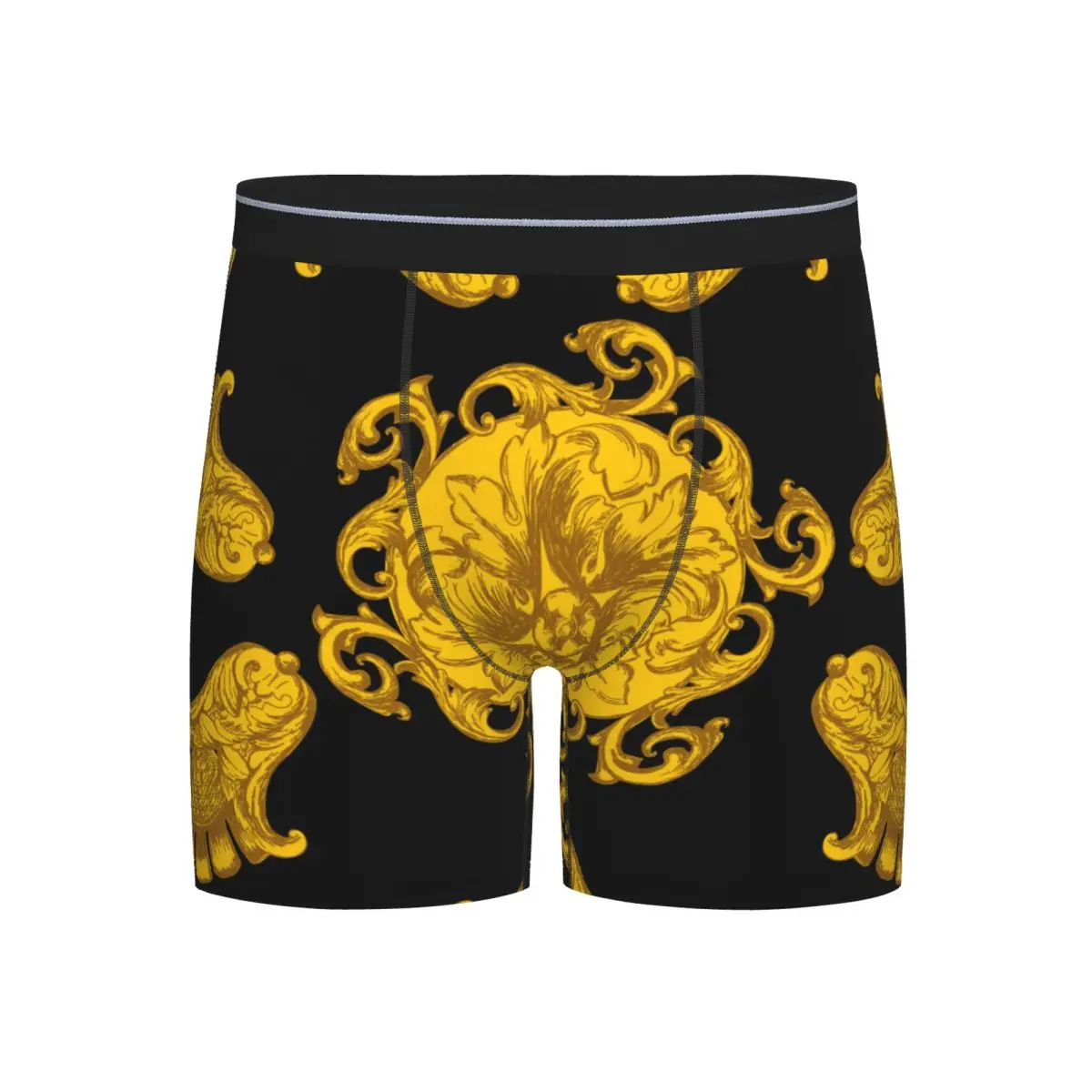 

Men Trunks Long Legs Underwear Golden Baroque Elements Panties Boxer Shorts Sports Fitness Slip