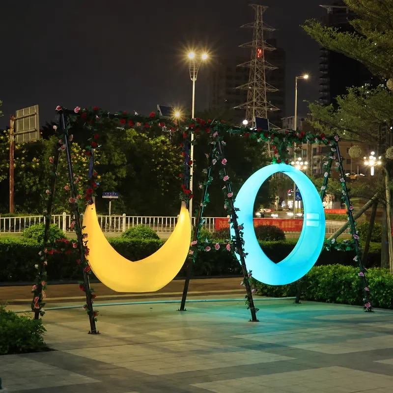 LED Luminous Moon Swing Light Pendant Chair Solar Powered Interactive Rocking Chair for Hotel Courtyard Garden Scenic Spot