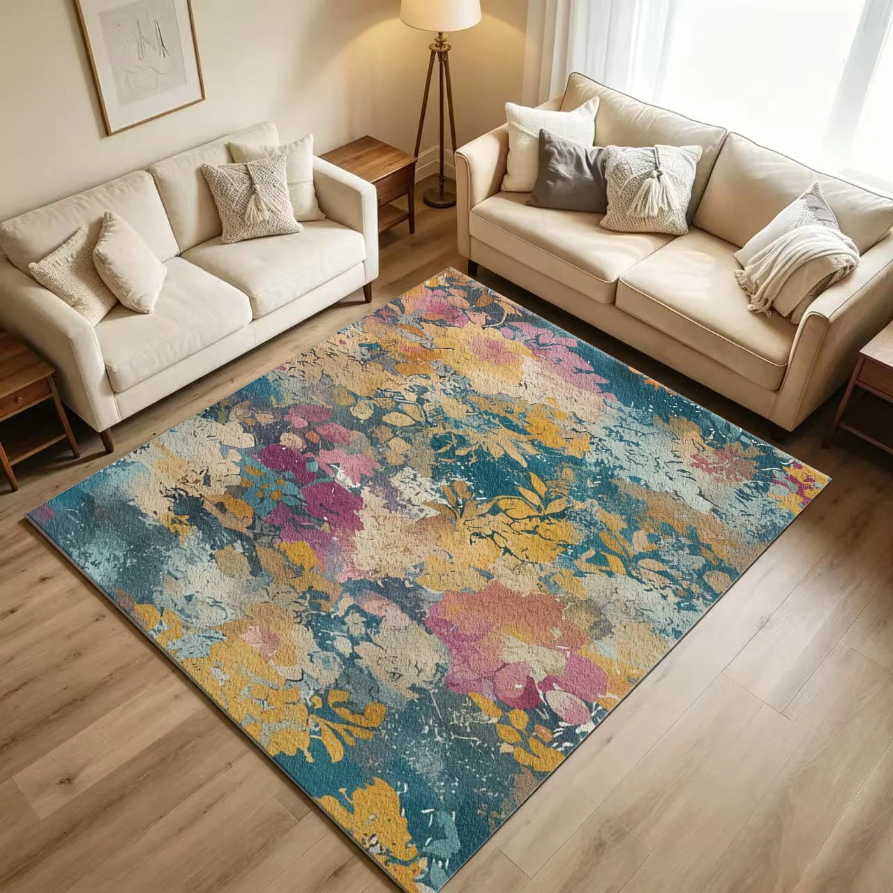 Watercolor Retro Floral Abstract Pattern Carpet Art Carpet Floor Mat for Living Room Bedroom Decoration