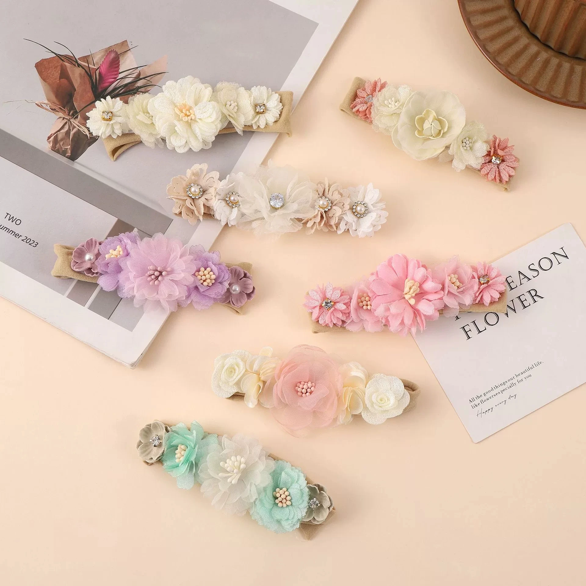 Soft Nylon Stretch Baby Headband Imitation Flower Lace Hair Band Infant Girl Hair Accessories Newborn Photo Props Kids Headwear