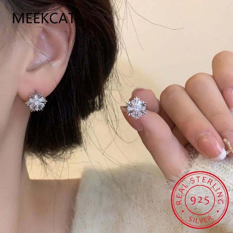 Baby Princess 925 Silver Shiny Zircon Sweet Snowflake Hoop Earring For Girl Child Wome Beautiful Aros Huggies Earring Jewelry