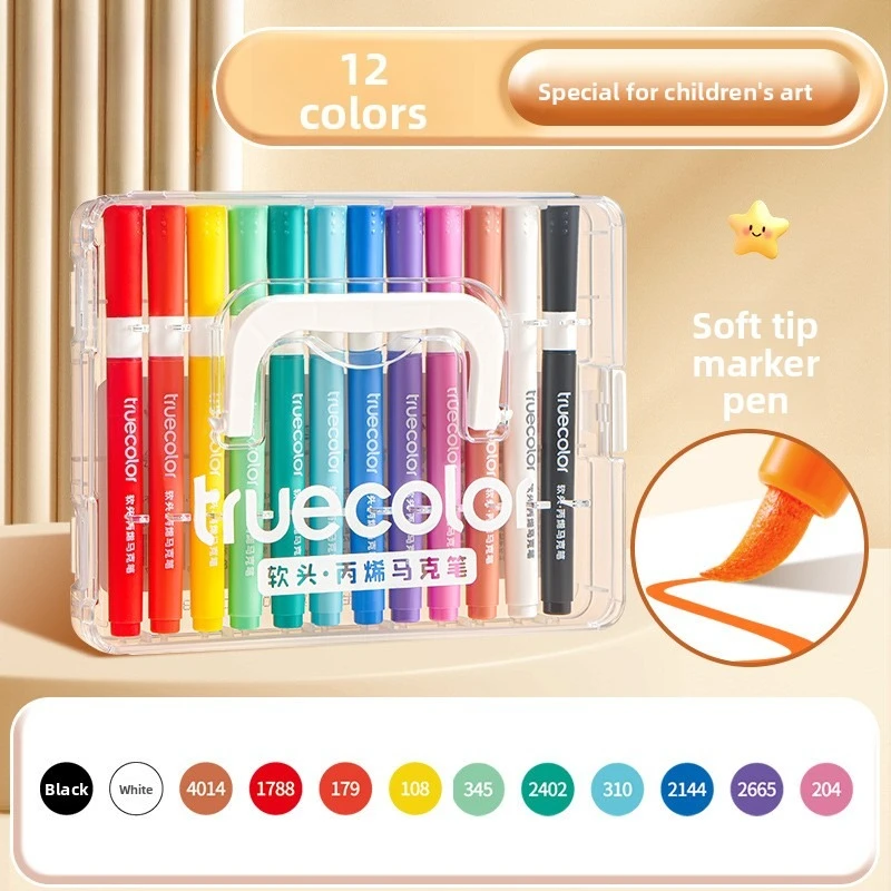 علامات طلاء أكريليك مقاومة للماء مكونة من 12 لونًا، طرف ناعم عديم الرائحة ومقاوم للبهتان، سريع الجفاف ومحمول لمحترفي المجلات الفنية والمسمار