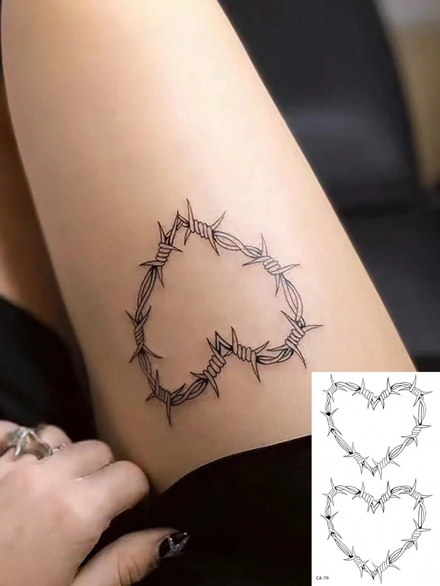 1pc Water-Resistant Temporary Tattoo Sticker, PVC Ink Line Heart With Thorn Pattern, Suitable For Daily Use Of Fashionable Peopl